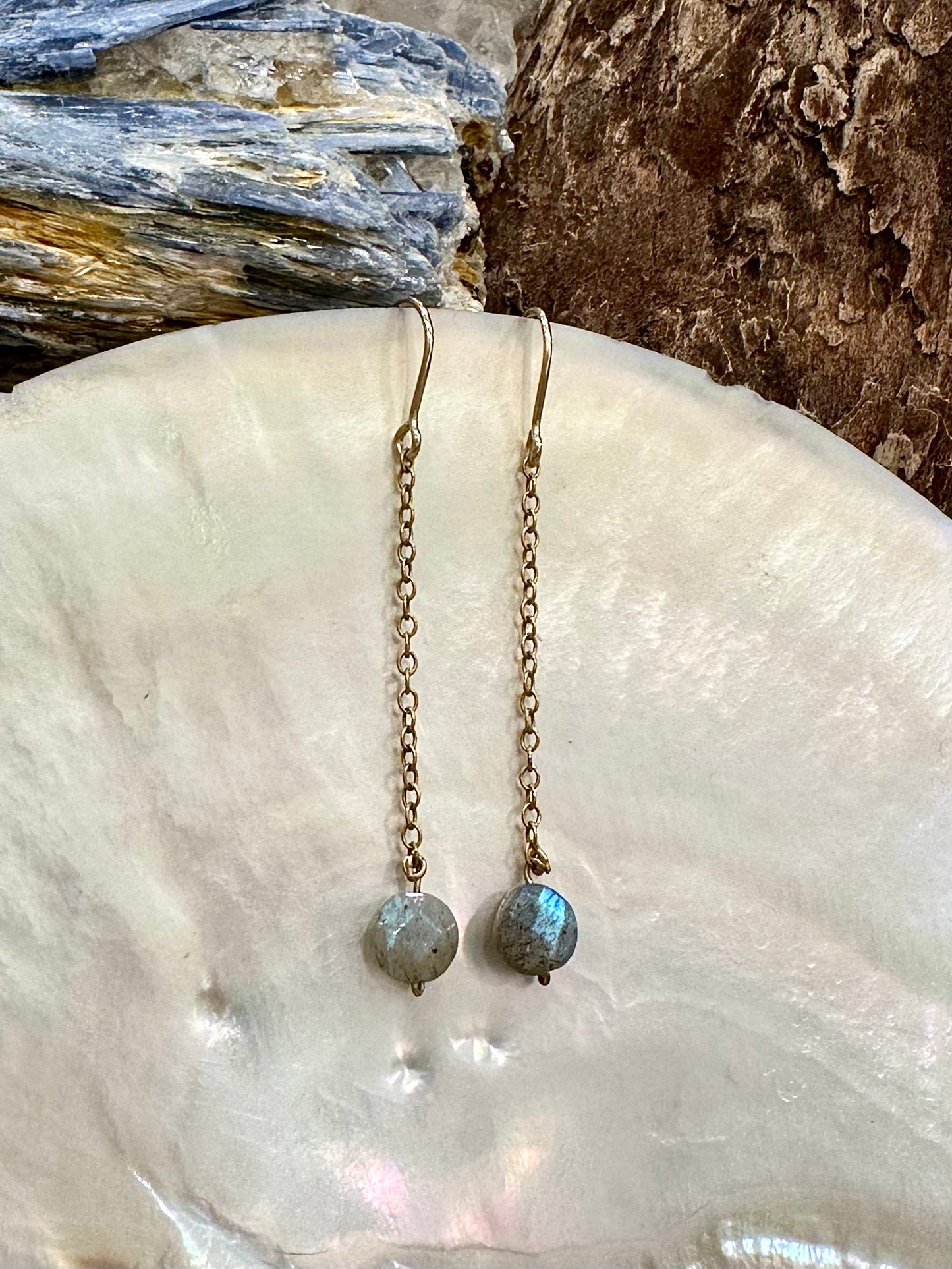 Estelle drop earrings, chain drop earrings, estelle drop earrings with labradorite