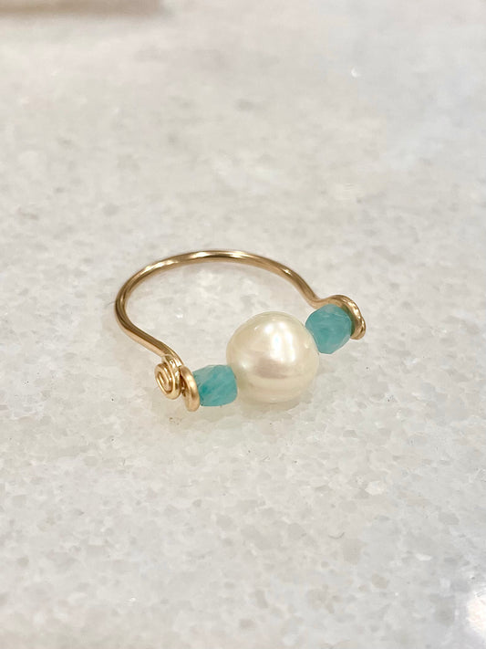 Valerie pearl & amazonite ring