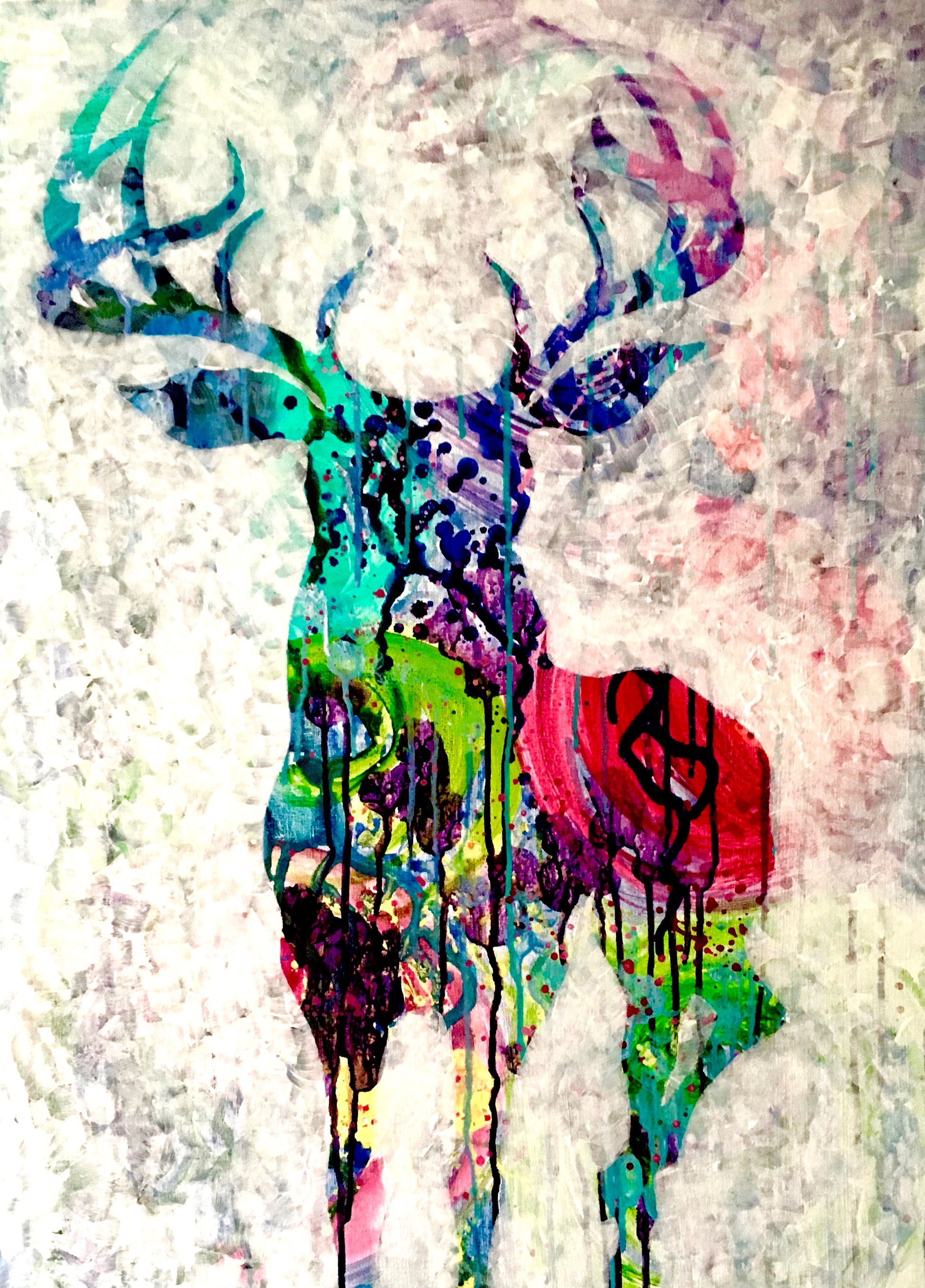 fairytale moments, abstract reindeer painting, reindeer silhouette painting full close-up view