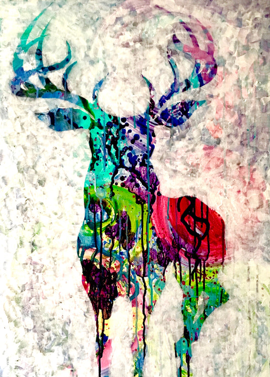 fairytale moments, abstract reindeer painting, reindeer silhouette painting full close-up view