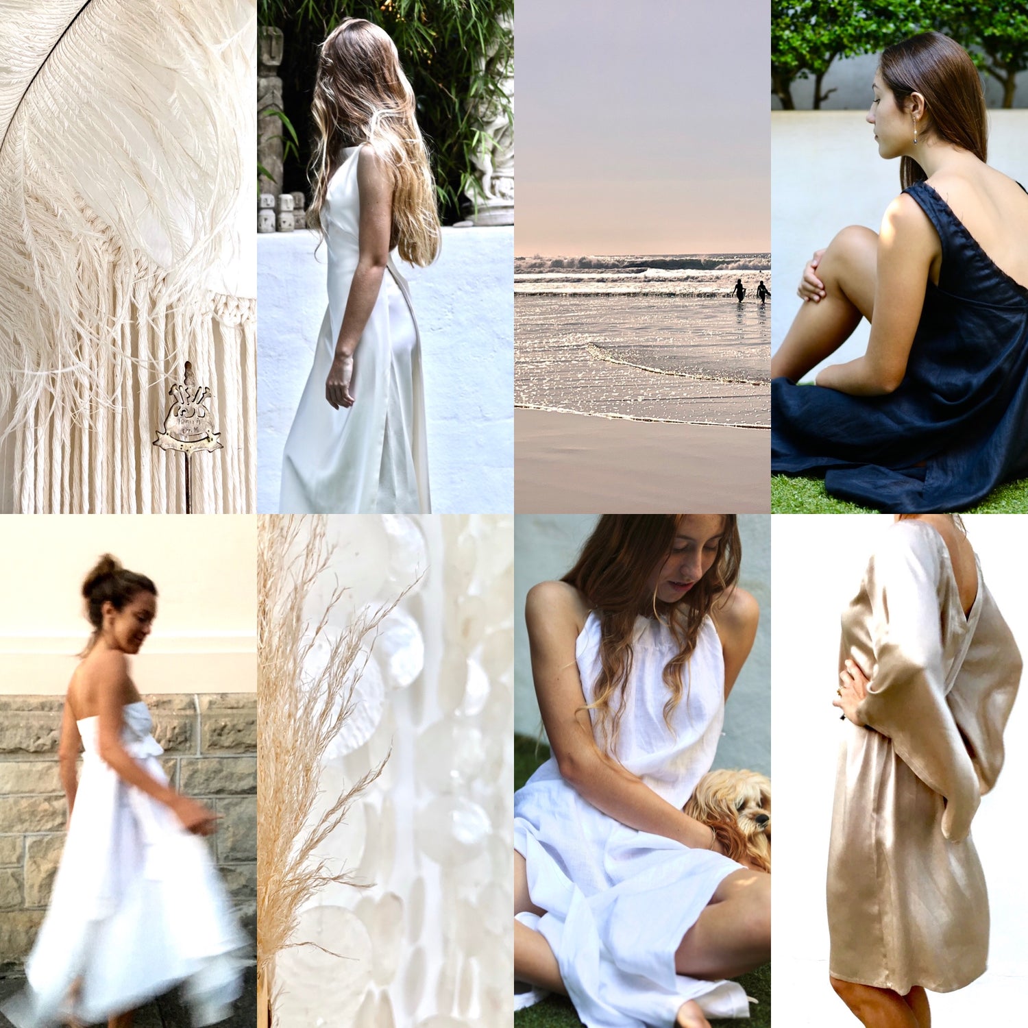 Harper silk dress with Ava silk pant in ivory. Luxury, elegance, with effortless style for the sophisticated bride. Cool, elegant, boho chic