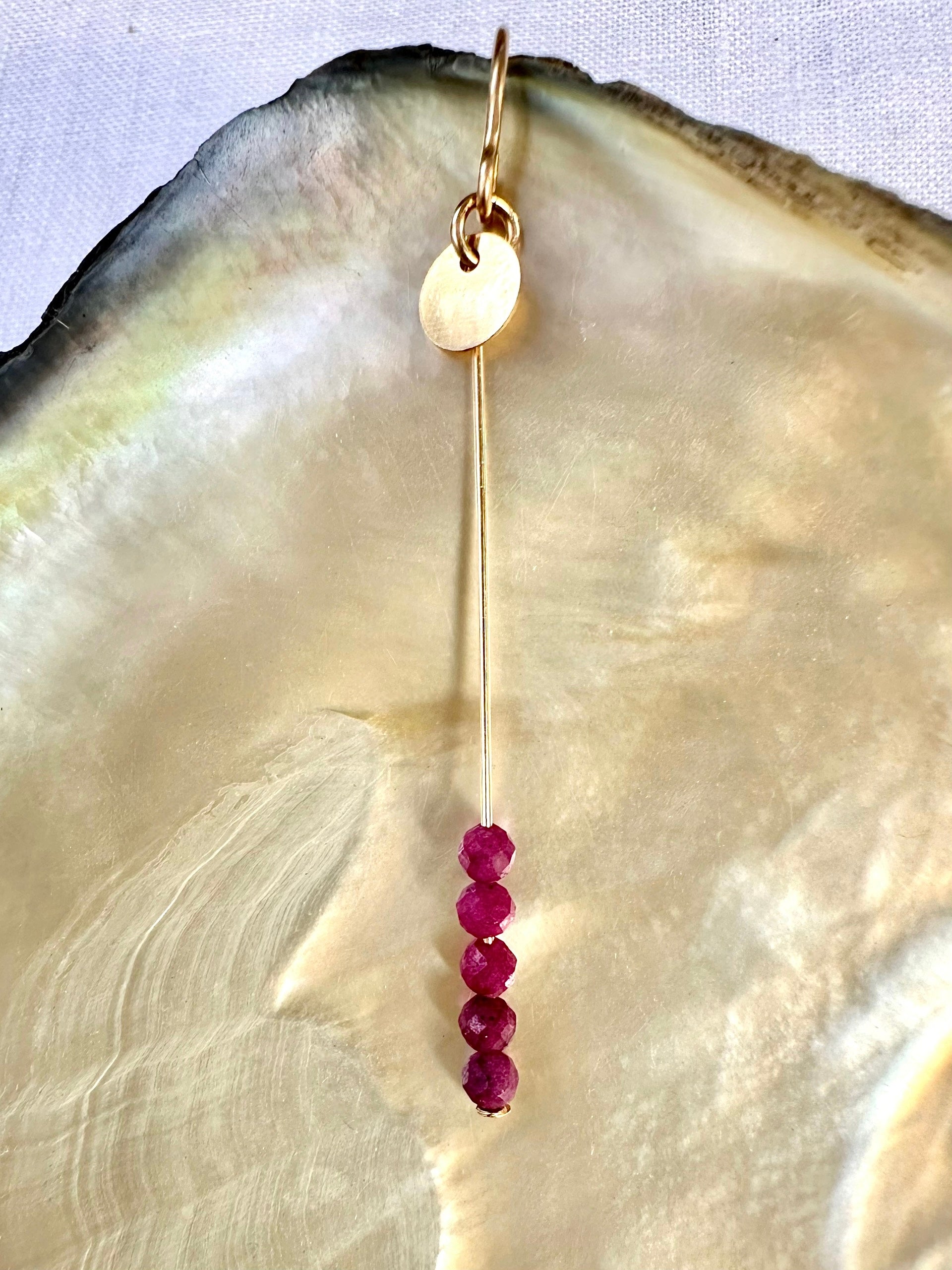 Diana drop earrings, ruby drop earrings natural ruby earrings, 14k gold ruby earrings on shell