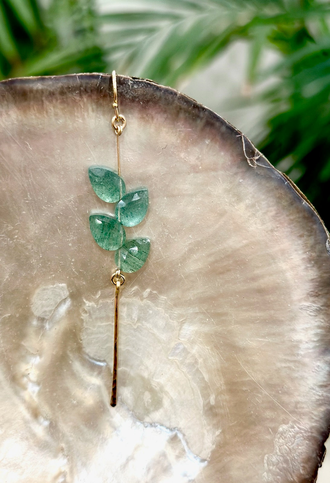 Latika drop earrings, leaf earrings, on shell