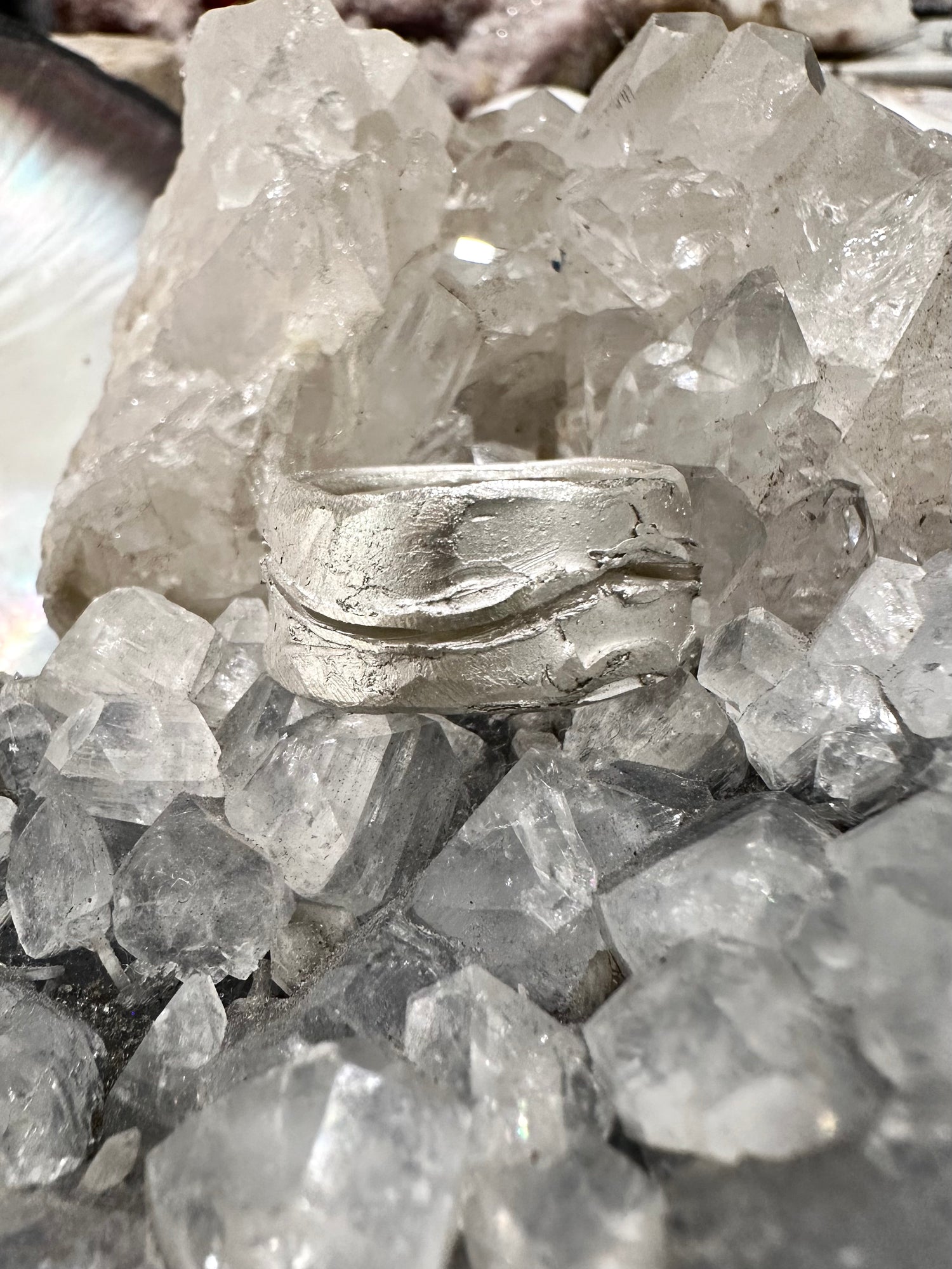 Meridian silver band ring, unique men's ring, men's band ring on crystal