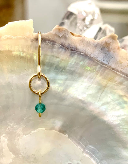 Mini gemstone hook earrings, green stone earrings, green onyx earrings in gold
