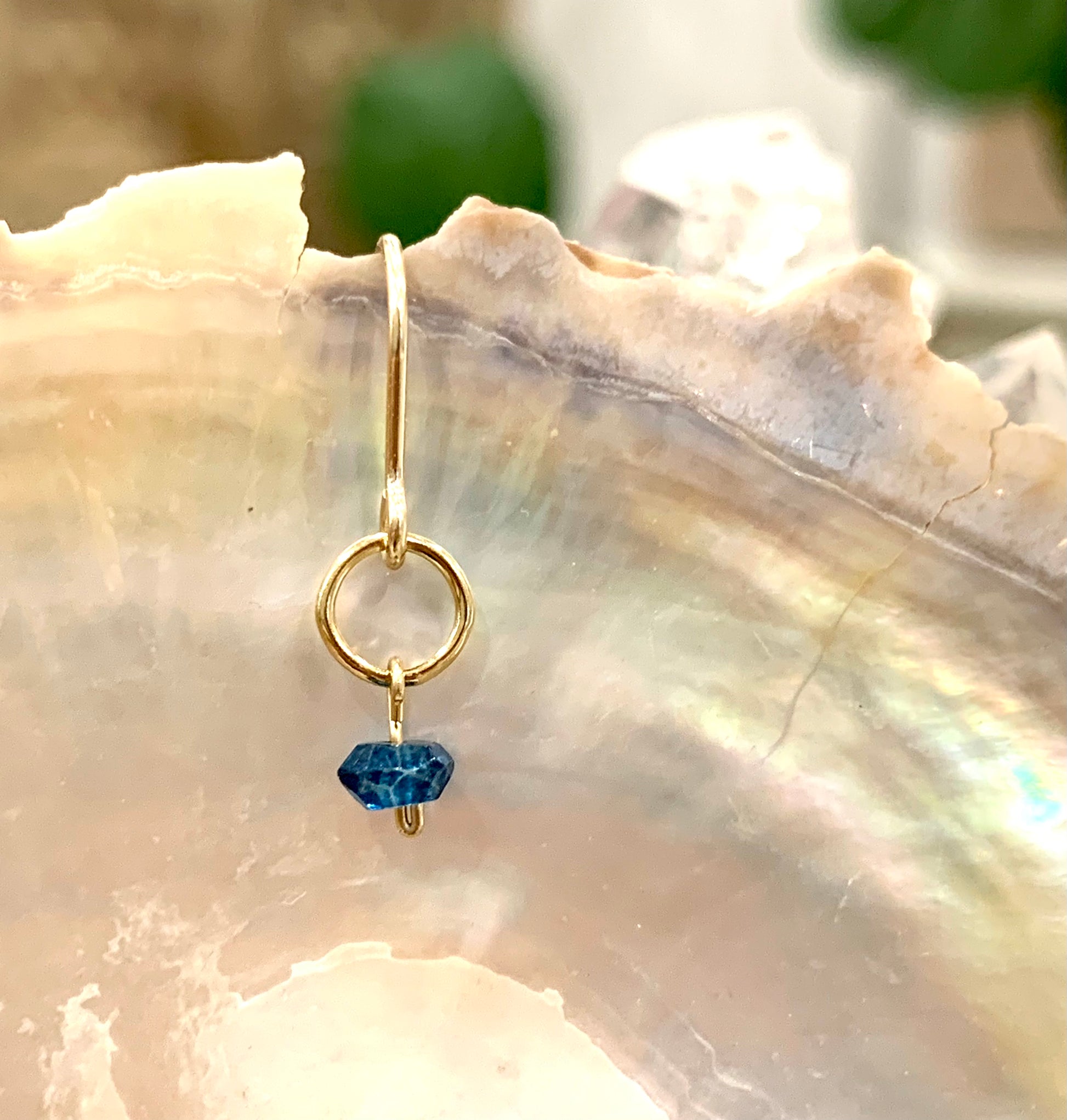 Mini gemstone hook earrings, london blue topaz earrings, london blue topaz earrings in gold