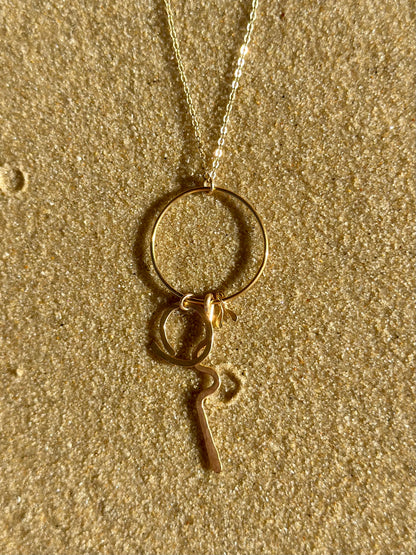 Kirana necklace, egyptian necklace, handmade necklace, close-up on sand 14ct gold necklace