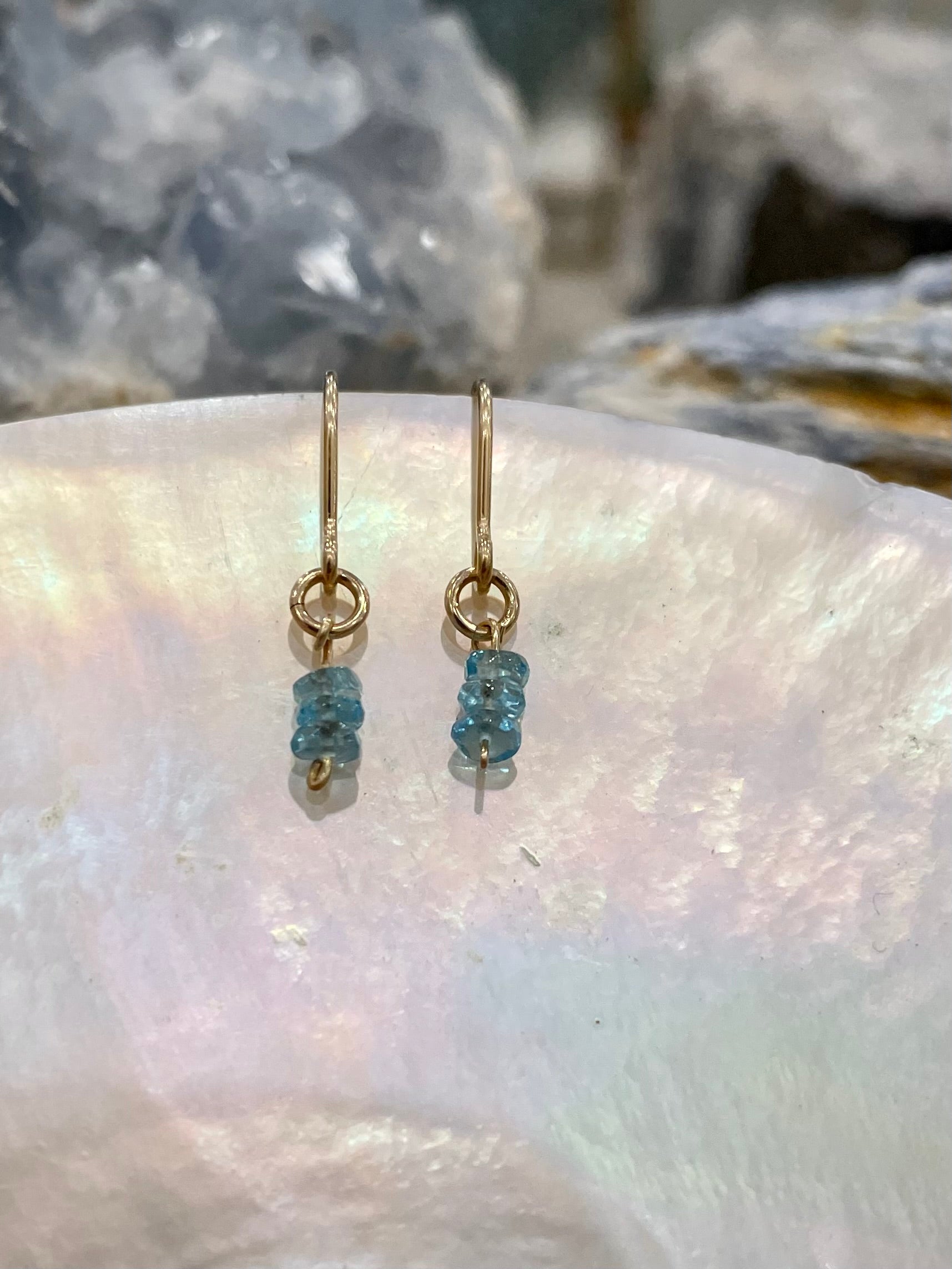 Mini gemstone hook earrings, blue stone earrings, appatite earrings in gold