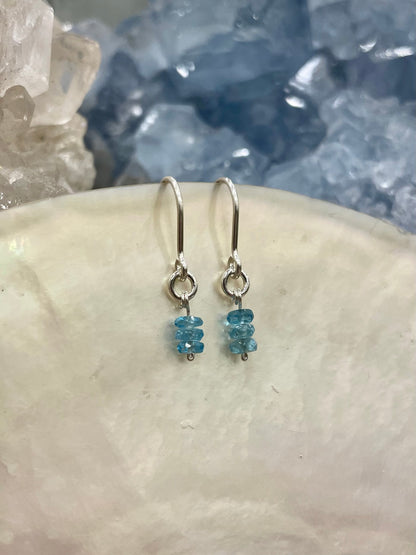 Mini gemstone hook earrings, blue stone earrings, appatite earrings in silver