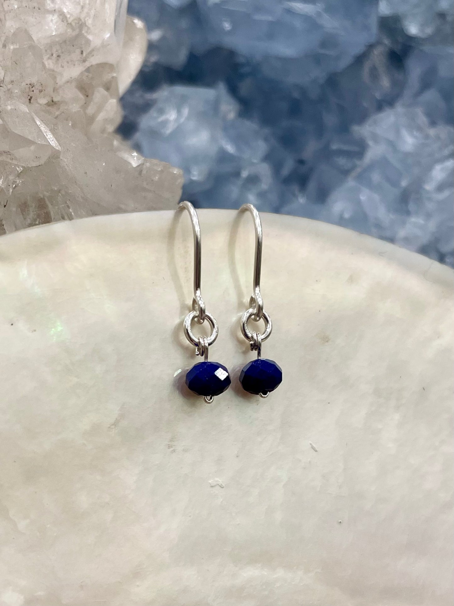 Mini gemstone hook earrings, lapis lazuli earrings, lapis lazuli earrings in silver