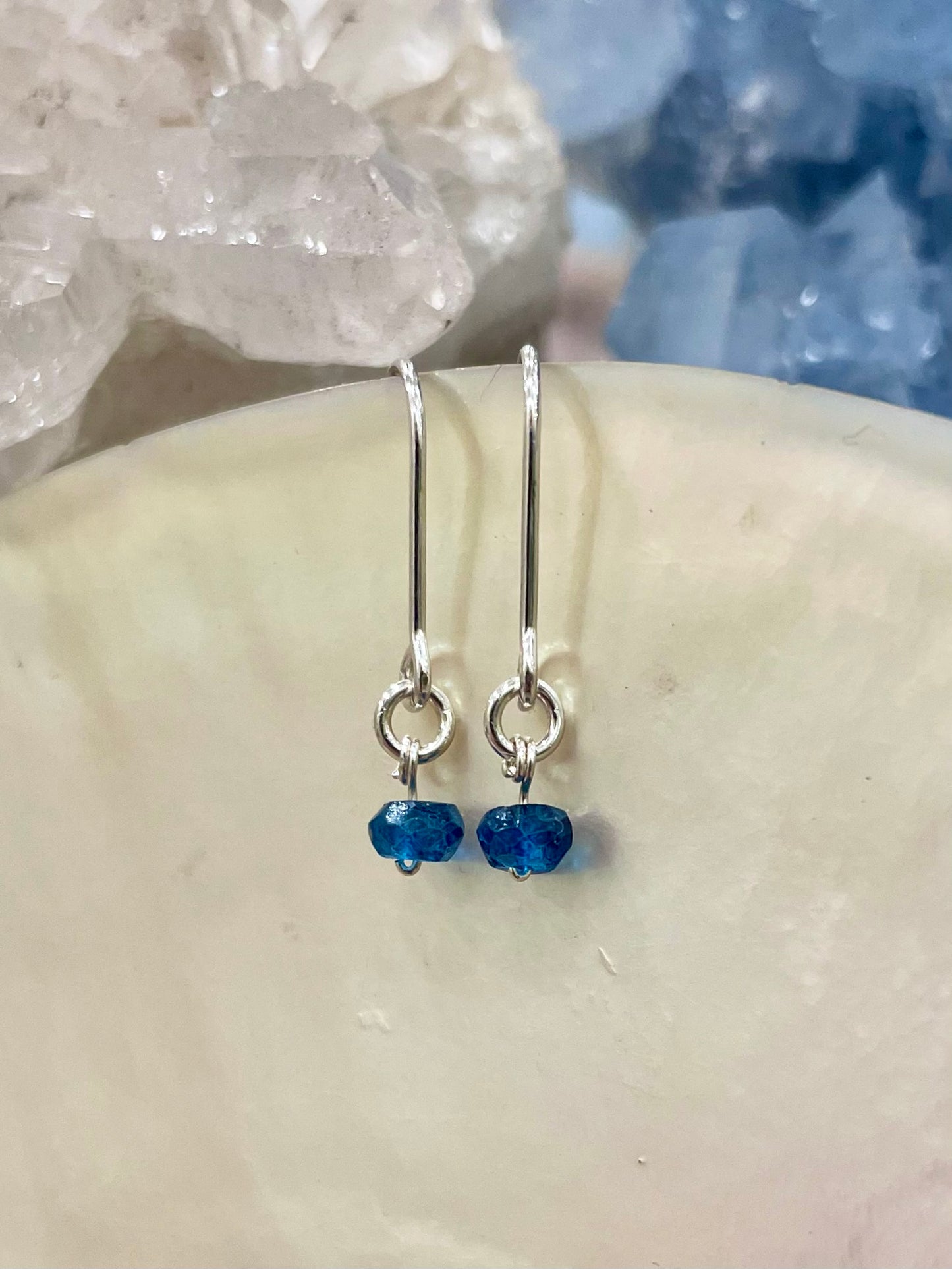 Mini gemstone hook earrings, london blue topaz earrings, london blue topaz earrings in silver