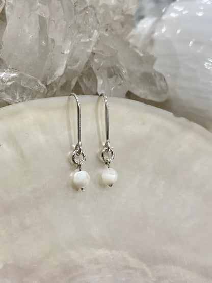 Mini gemstone hook earrings, mother of pearl earrings, mother of pearl earrings in silver
