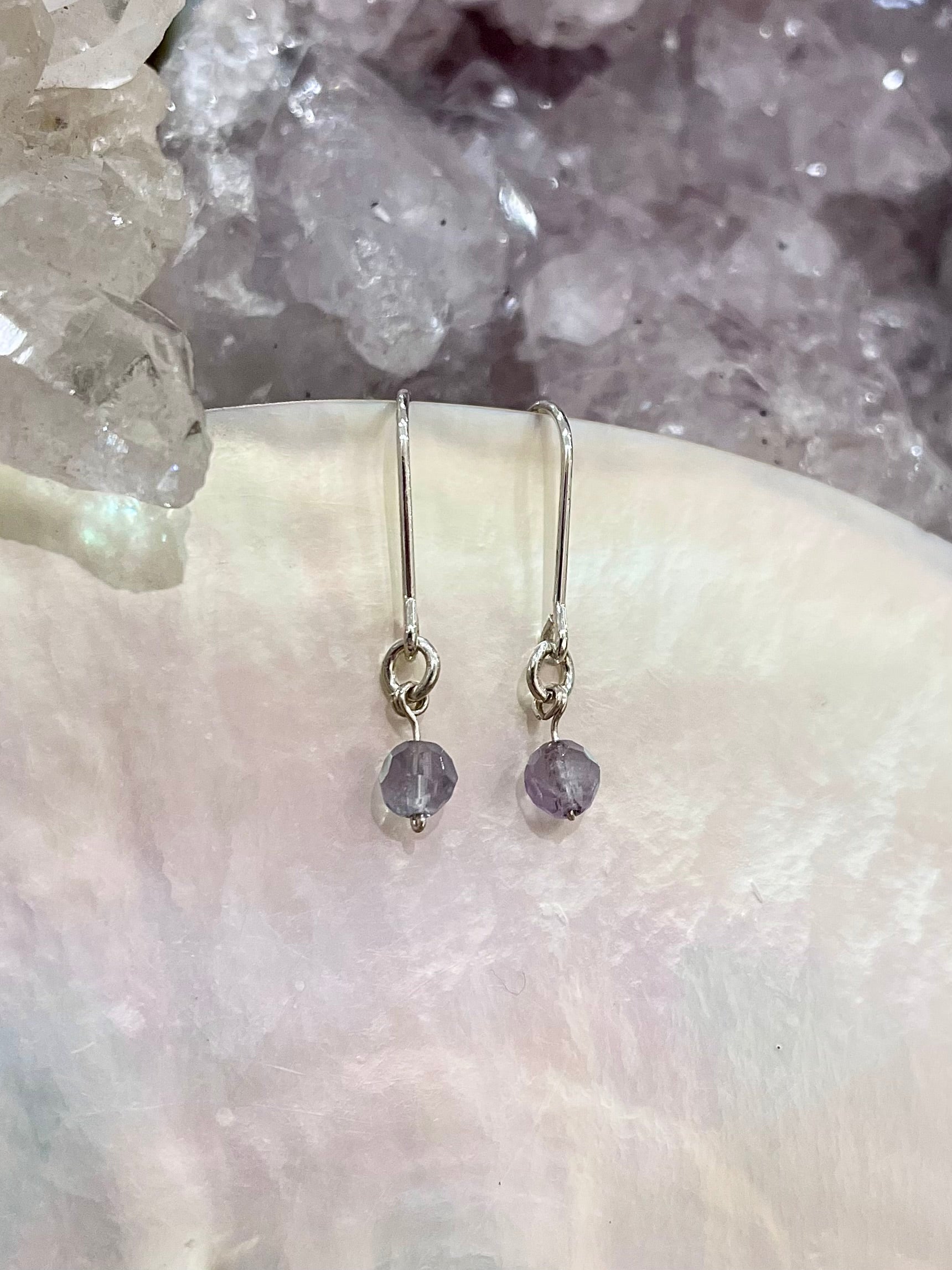 Mini gemstone hook earrings, amethyst earrings silver, ametrine earrings in silver